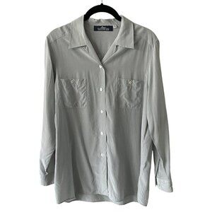 Vintage Ann Wayburn Long Sleeve Side Slit Casual Button Down Shirt Gray Small